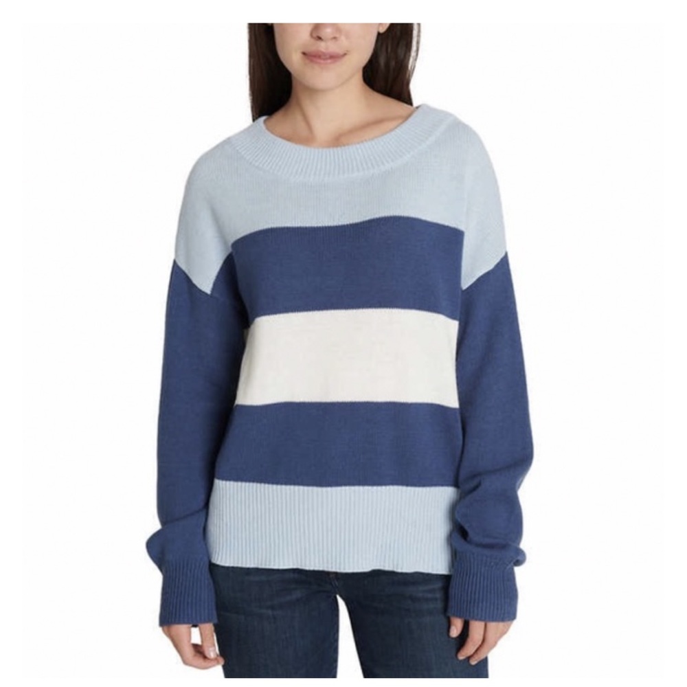 Lucky Brand Blue, Navy & Cream Striped Crew Sweater